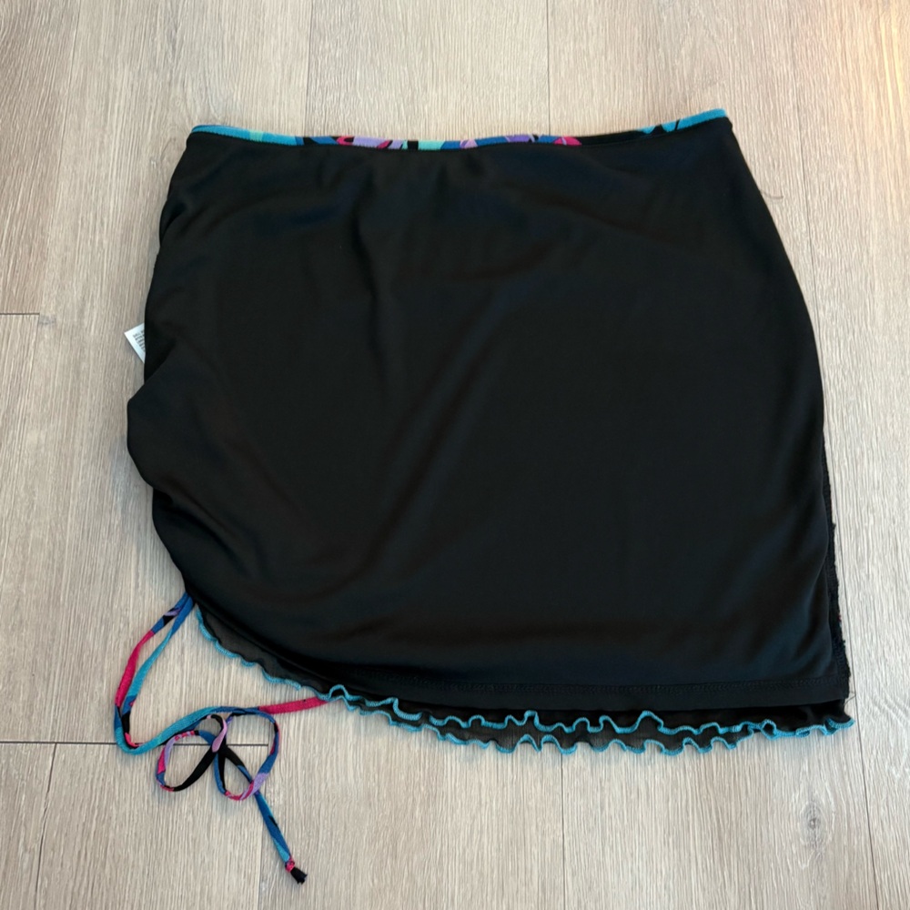 Wild Fable Womens Mesh Side Ruched Mini Skirt Large Black Tropical Leaf Print - Picture 10 of 16